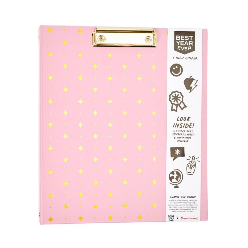 Photo 1 of 1" Ring Binder Pink and Gold Foil Stars - Best Year Ever***COVER SLIGHTLY BENT