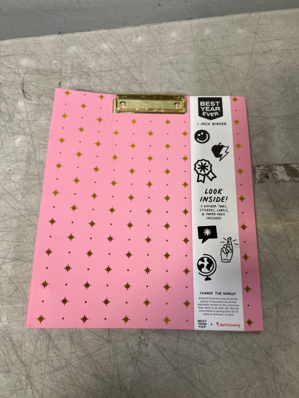 Photo 2 of 1" Ring Binder Pink and Gold Foil Stars - Best Year Ever***COVER SLIGHTLY BENT