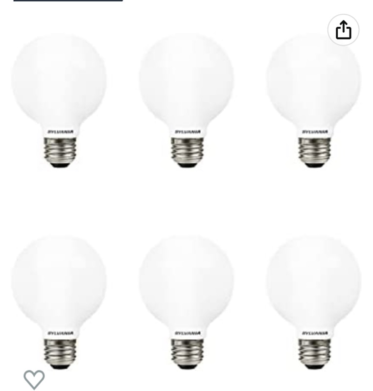 Photo 1 of SYLVANIA LED TruWave Natural Series Globe G25 Light Bulb, 40W Equivalent, Efficient 4.5W, 350 Lumens, Dimmable, Frosted, 2700K, Soft White - 6 Pack (40887)