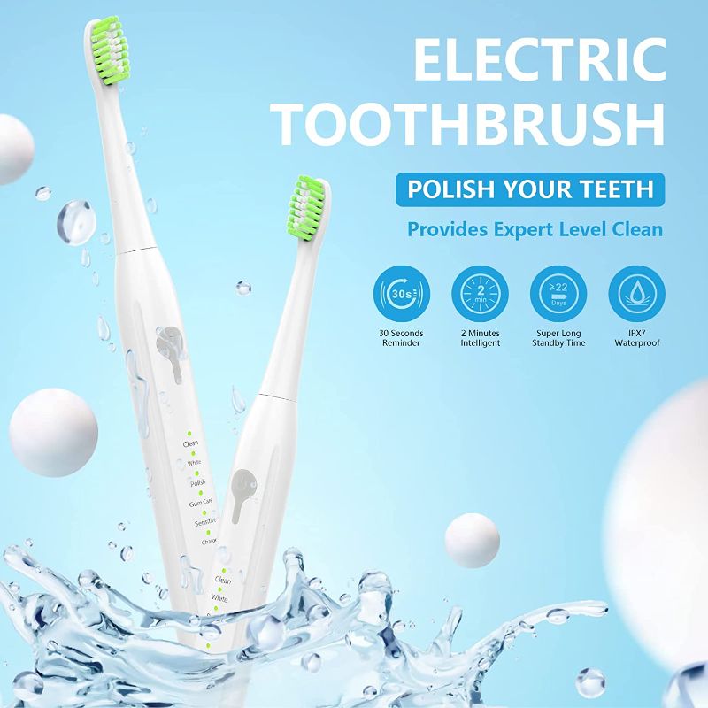 Photo 3 of Electric Toothbrush with 4 Brush Heads, 5 Clean Modes, 20000 Vibrations Deep Clean, Smart Timer, White
