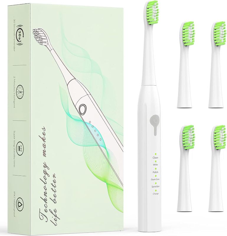 Photo 1 of Electric Toothbrush with 4 Brush Heads, 5 Clean Modes, 20000 Vibrations Deep Clean, Smart Timer, White
