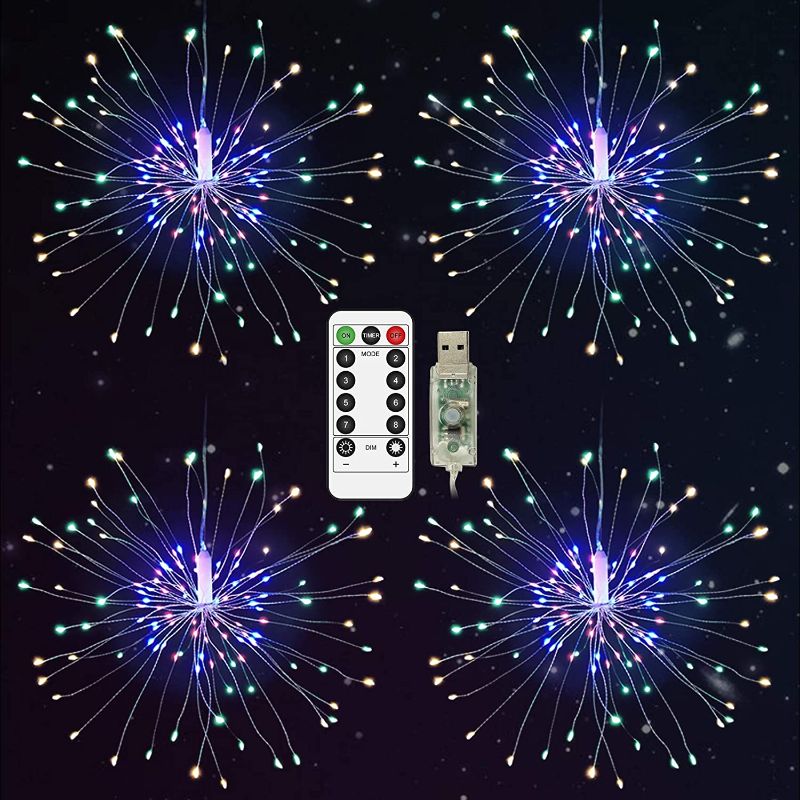 Photo 1 of Outamateur 4 Pack Firework Lights Led Star Burst String Lights 8 Modes Battery Operated Fairy Lights with Remote,Wedding Christmas Decorative Hanging Lights for Party Patio Garden Decoration (Colors)
