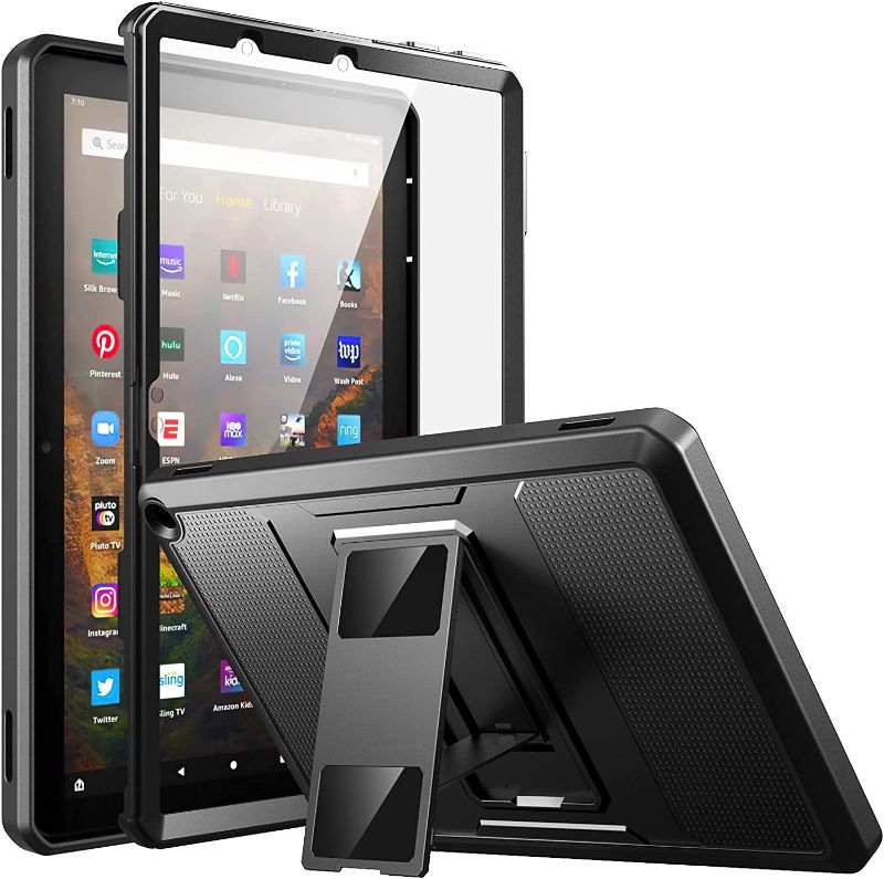 Photo 1 of MoKo Case Fits All-New Kindle Fire HD 10 & 10 Plus Tablet (11th Generation, 2021 Release) 10.1", Full Body Rugged Hands-Free Viewing Stand Back Cover with Screen Protector, Black --FACTORY SEALED --
