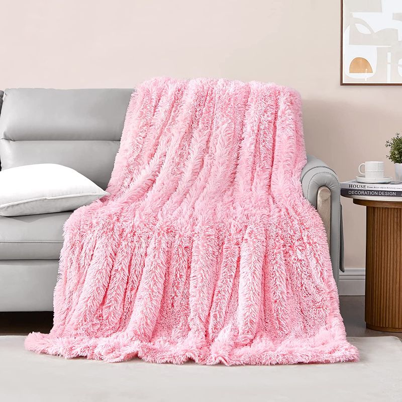 Photo 1 of Comaza Soft Fuzzy Faux Fur Throw Blanket,Reversible Lightweight Shaggy Fluffy Cozy Plush Fleece Comfy Furry Sherpa Microfiber Blanket for Couch Sofa Bed,as Gift Home Kids Room Decor(Pink,Twin 60"x80")
