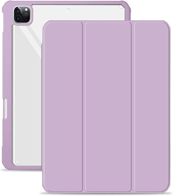 Photo 1 of Aoub Case for iPad Pro 11 2020 & 2018, Auto Sleep/Wake Ultra Slim Lightweight Trifold Stand Smart Cover, Clear Transparent Case with Pencil Holder for iPad Pro 11 inch 1st/2nd, Purple
