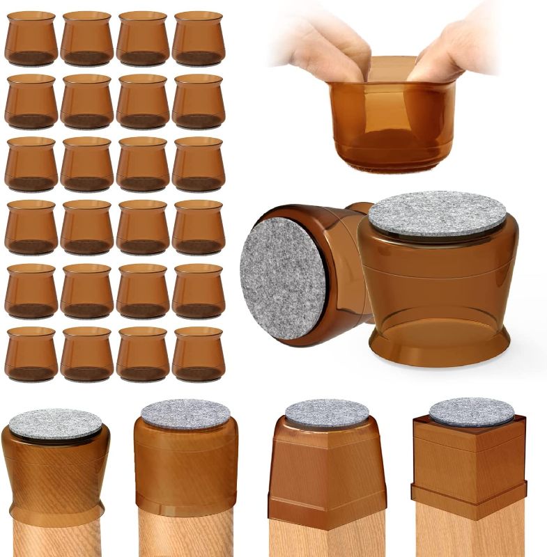 Photo 1 of 24 PCS Silicone Chair Leg Floor Protectors: Chair Leg Protectors for Hardwood Floors - Upgraded Thickened Chair Leg Caps, Free-Gliding Chair Leg Covers to Protect Floors (Round Walnut)
