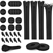 Photo 1 of 126pcs Cord Management Organizer Kit 4 Cable Sleeve with Zipper,10 Self Adhesive Cable Clip Holder,10pcs and 2 Roll Self Adhesive tie and 100 Fastening Cable Ties for TV Office Home etc (Black)
