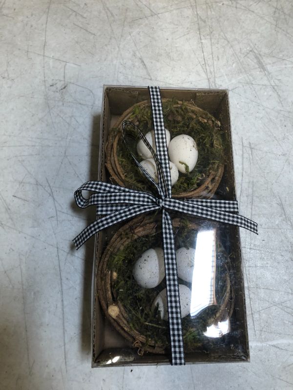 Photo 2 of Bird Nest with Eggs Brown and White 4.5 Inches Vine Home Décor Accent Set of 2
