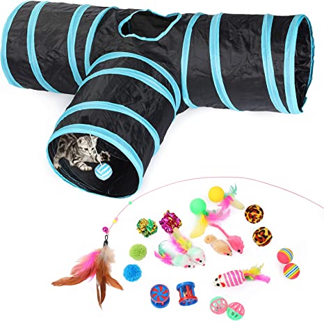 Photo 1 of 21PCS Cat Kitten Tunnel, Cat Tunnel for Indoor Cats, 3 Way Tube Cat Tunnel Toy, Interactive Toy Includes Kitty Tunnel Great for Cat, Kitten, Rabbit, Small Pets(Blue)

