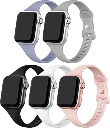 Photo 1 of EDIMENS Sport Band Compatible with Apple Watch 41mm 38mm 40mm 42mm 44mm 45mm Band, 5 Packs Soft Silicone Slim Thin Replacement Band Compatible for iWatch Series 8 7 6 5 4 3 2 1 SE Sport Edition Women
