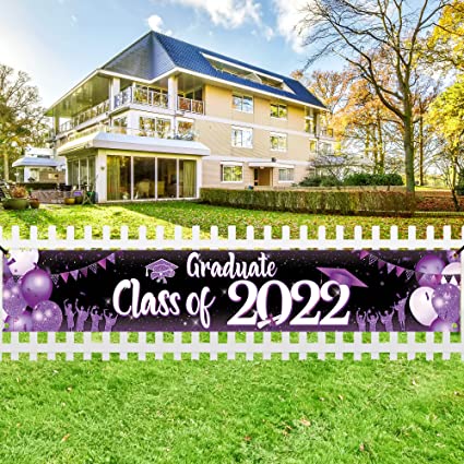 Photo 1 of Big, Graduate Class of 2022 Banner - 120x44 Inch | Graduation Banner for Graduation Yard Decorations | Graduation Yard Banner, Purple Graduation Party Decorations 2022 | Graduation Decorations Outdoor
