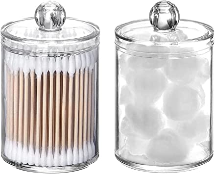 Photo 1 of 2 Pack Clear Round Cotton Swab Cotton Ball Storage Box Bathroom Container with Storage Lid
