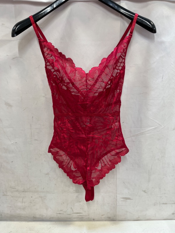 Photo 1 of Aranmei Women's Snap Crotch Lingerie Sexy Lace Bodysuit Exotic Teddy One Piece Lingerie - SIZE : SML - WINE RED