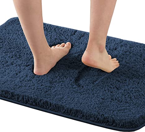 Photo 1 of Bathroom Rug Tufted Bath Rug Bath Mat Non Slip Area Rug 20" x 32" Extra Soft Thick Absorbent Shaggy Kitchen Rug Indoor Mat Washable Microfiber Bath Mat for Bathroom Living Room Fast Dry - Navy
