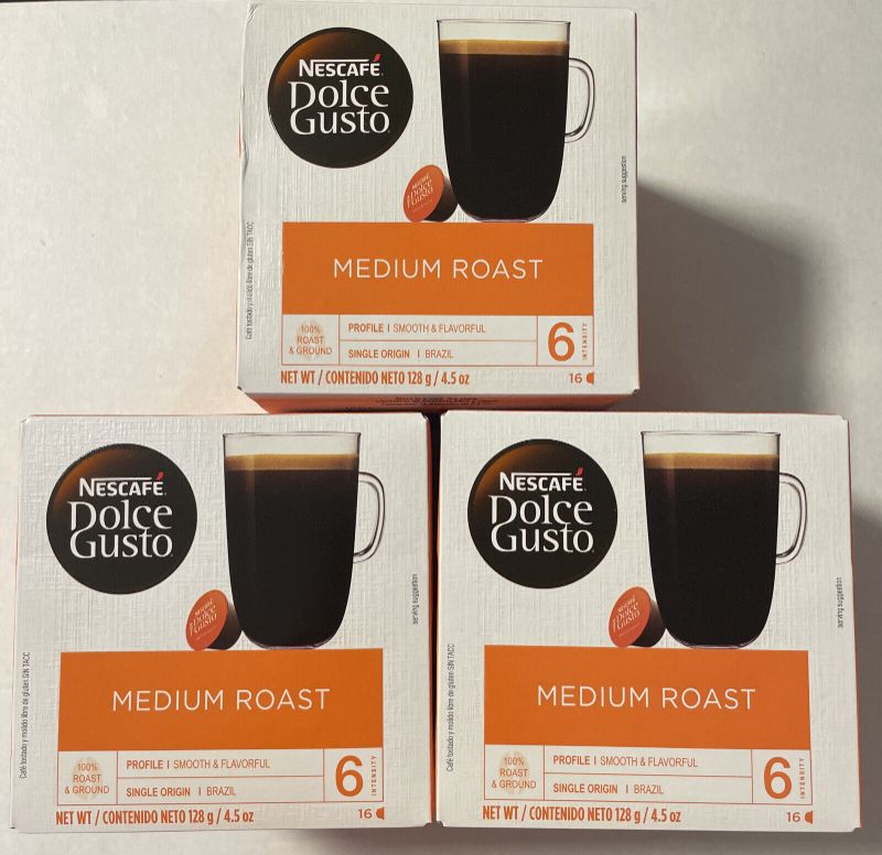 Photo 1 of (48 Pods) Nescafe Dolce Gusto Pods Medium Roast (16 Pods X 3) BB 1/1/23
EXP 10.2022