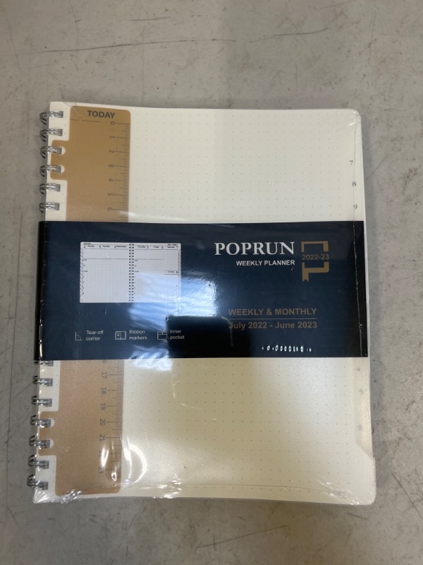 Photo 2 of Essentials Weekly Planner 2022-2023, POPRUN Daily Monthly Calendar Agenda 8.5'' x 10.5'', Vertical Academic Year July 2022 - June 2023 Simplified Bullet Dotted Journal with Transparent Plastic Cover

