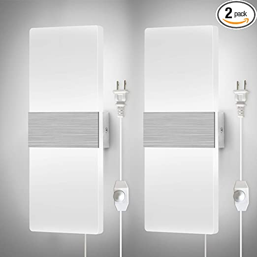 Photo 1 of Dimmable Wall Sconces Plug in Set of 2, LIGHTESS Modern Wall Lamp 12W Acrylic LED Wall Light Fixture for Living Room Bedroom Corridor, Cool White

