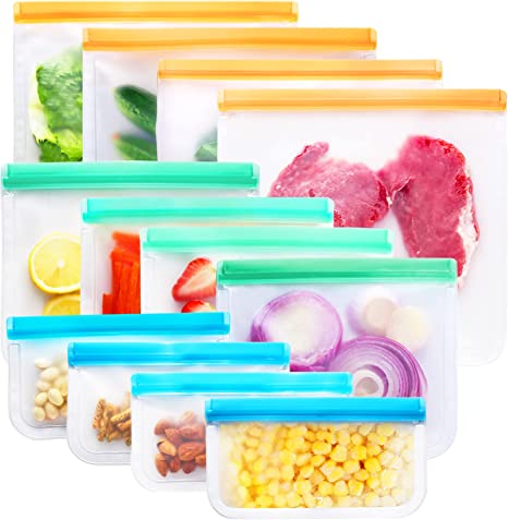 Photo 1 of ZZWILLB Reusable Ziplock Bags Silicone - 12 Pack Reusable Freezer Bags - Leakproof Reusable Sandwich Bags BPA Free Snack Bags for Kids - Travel/Home Food Storage Bags
