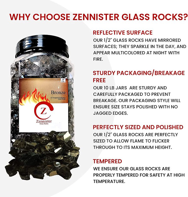Photo 1 of Z Zennister Glass Fire Pit Rocks, High Gloss, 1/2" Reflective Tempered Glass  