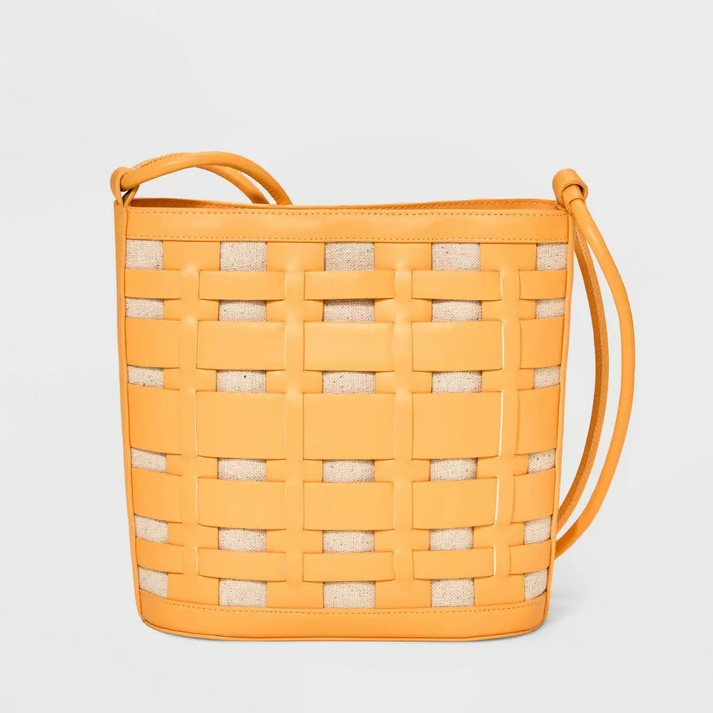Photo 1 of Basket Weave Woven Bucket Bag - A New Day Orange
