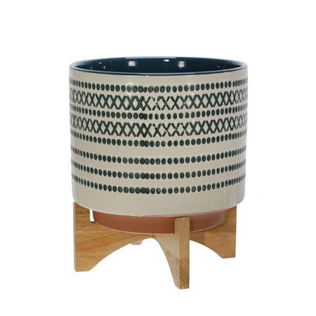 Photo 1 of 11.5 X 9.75 Ceramic Planter on Stand with Dots Blue - Sagebrook Home