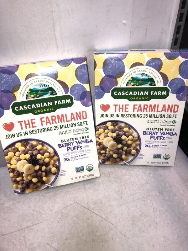 Photo 2 of 2 COUNT Cascadian Farm Organic Berry Vanilla Puffs Cereal, Gluten Free, 10.25 oz EXP 06 OCT 2022