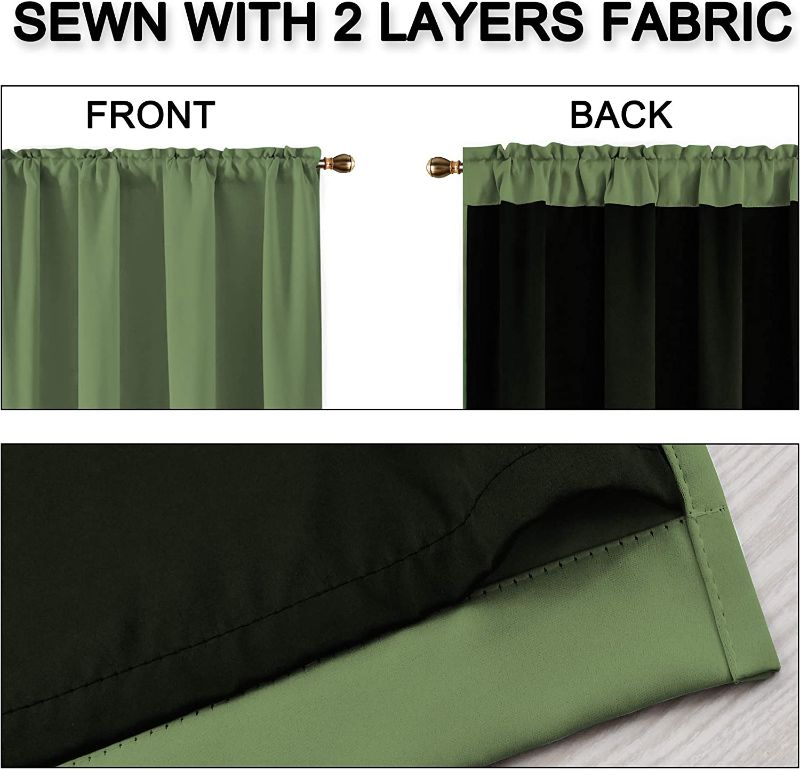 Photo 2 of 96 Inch Length 100 Pct Blackout Curtains for Bedroom - Heat and Full Light Blocking Drapes for Nursery Super Heavy Energy Saving Double Layer Rod Pocket Curtains (2 Panels Sage Green)