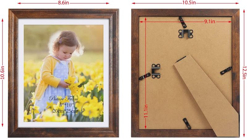 Photo 2 of 9x11 Picture Frame Set of 5, Rustic Wooden Frames Display 8x10 Photos with Mat or 9x11 Photos Without Mat, Table Top and Wall Mounting Decor