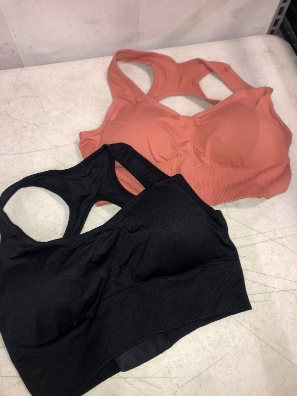 Photo 1 of 2 PADDED WOMEN'S SPORTS BRA'S , CORAL PINK 7 BLACK , SIZE LARGE 