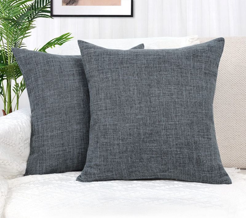 Photo 1 of YOENYY Set of 2 Decorative Square Throw Pillow Covers Cushion Cases for Sofa Couch Home Decor Polyester Linen 18 x 18 Inches, Carton Black