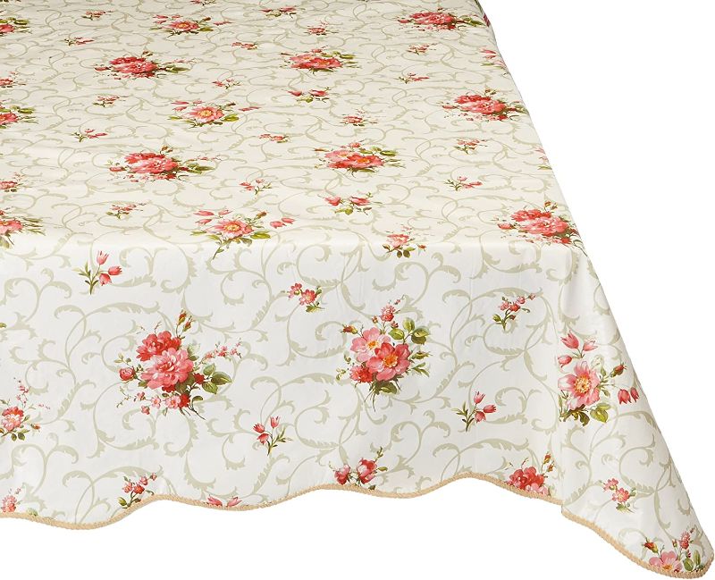 Photo 1 of Artisan Flair AF6060-094 Red Flower Flannel Backed Vinyl Tablecloth Waterproof Square-60