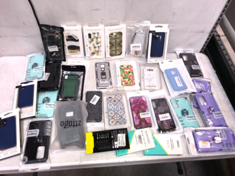 Photo 1 of MISC LOT OF A VARIETY OF CELL PHONE CASES + 3 SCREEN PROTECTORS 