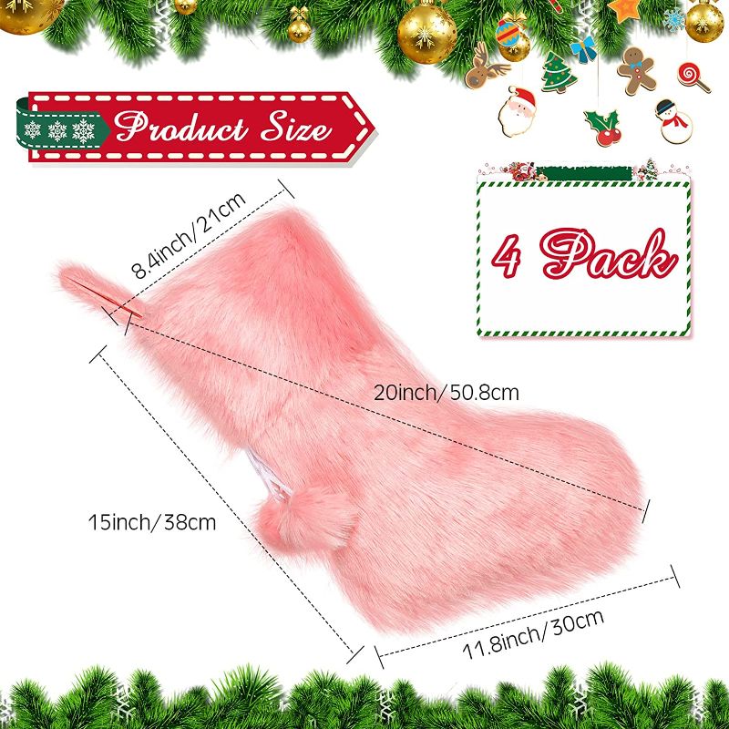 Photo 2 of Boao 20 Inch Christmas Stockings Snowy Faux Fur Christmas Stocking for Holiday Party Christmas Fireplace Decorations (Pink,4 Pieces)