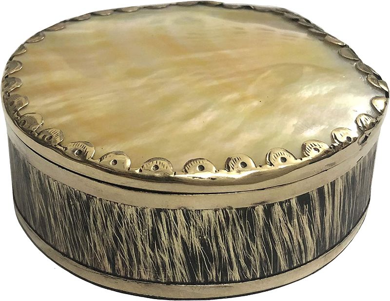 Photo 1 of Hand-made white brass yellow mother of pearl lid mini jewelry hinged trinket box - great gift idea. (yellow) GIFTS IDEA 