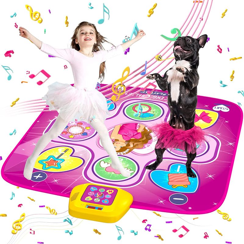 Photo 1 of HAHAMOKA Dance Mat for 3-10 Year Old Girls, Electonic Musical Dancing Play Pad with LED Light, 5 Game Modes, Built-in Music, Adjustable Volum, Christmas Birthday Gift for Aged 3 4 5 6 7+ Kids Toddlers