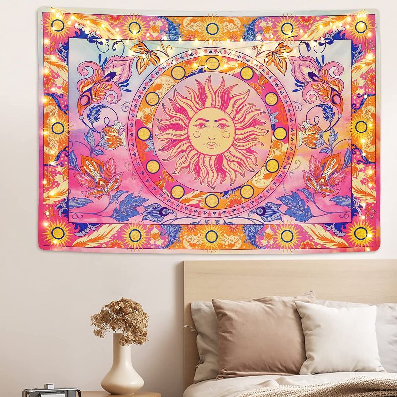 Photo 2 of 2 COUNT Burning Sun Tapestry Flower Vines Tapestries Vintage Floral Tapestry Mystic Tapestry Hippie Tapestry Wall Hanging for Room(Pink, 59.1 x 59.1 inches)