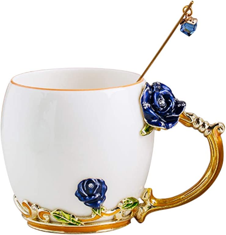 Photo 1 of baogaier Ceramic Cup, Tea Cup, Coffee Cup, Creative Hand-Made Rose, Unique Personalized Gift, is The First Choice for a Friend's Wedding Anniversary Christmas Birthday (blue Rose) GIFT IDEA 