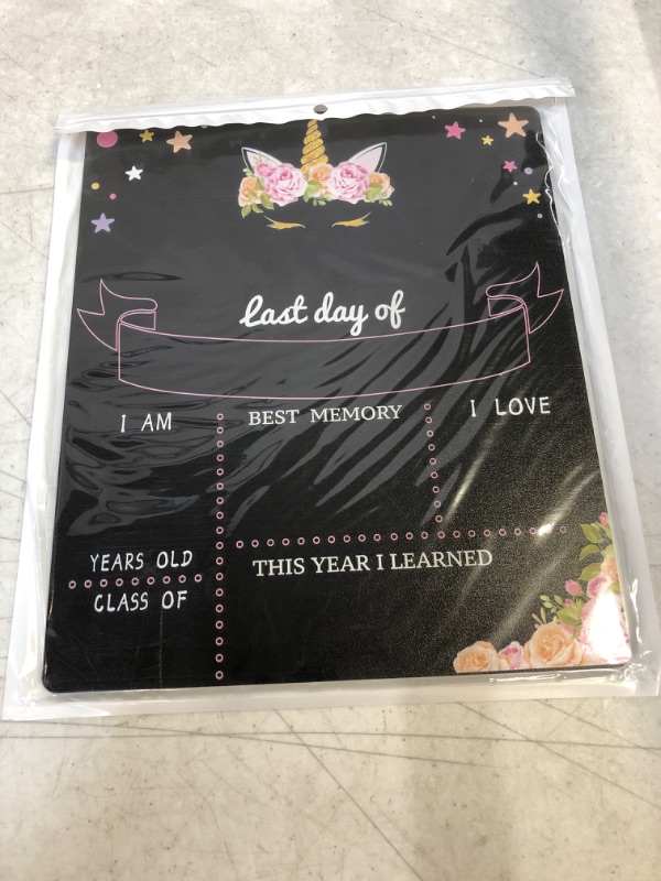 Photo 2 of First & Last Day of School Board, 10"x12" Unicorn Double Sided Back to School Sign for Kids Girls Boys, My 1st Day of School Chalkboard Sign Photo Prop, Wooden 1st Day Boards of Preschool Kindergarten