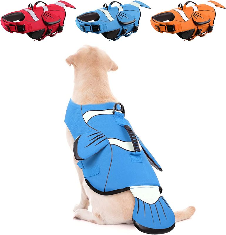 Photo 1 of ASENKU Dog Life Jacket with Handle, Adjustable Dog Life Vest for Swimming Boating, Doggie Safety Vest Floatation Preserver Lifesaver for Small Medium Large Dogs, Blue, XXL