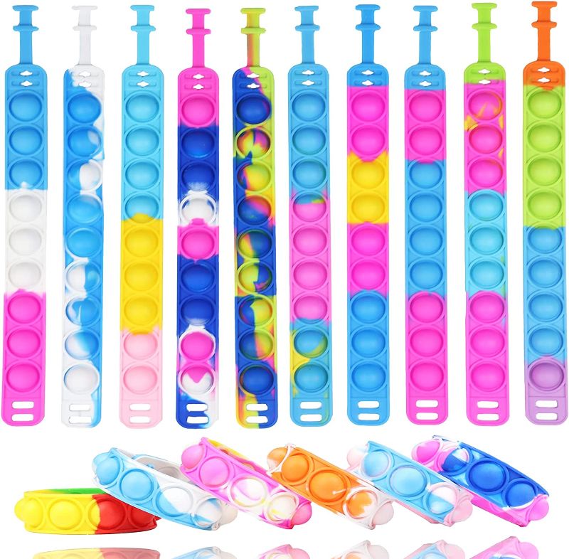 Photo 1 of 16 Pack Pop Bracelet Fidget Party Favors Wristband Toy for Kids Valentine's Day Wearable Adjustable Push Bubble Sensory Silicone Toys Bulk Stress Relief Press Autism Gift