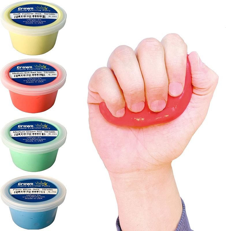 Photo 1 of Crown Therapy Putty – Made in USA - Full Set of Hand Exercise Putty (4 Pack, 3-oz Each) Hand Exercise Rehabilitation, Stress and Anxiety Relief.