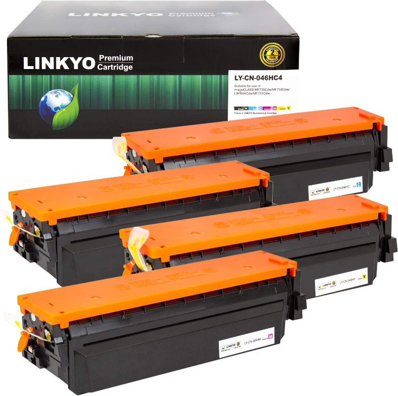 Photo 1 of LINKYO Compatible Toner Cartridge Replacement for Canon 046 High Capacity 046H (Black, Cyan, Magenta, Yellow, 4-Pack)