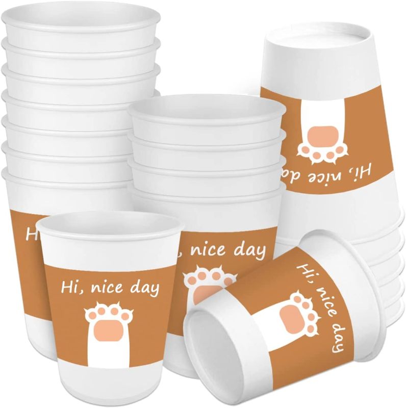 Photo 1 of [300 Pack] 8 oz Disposable Paper Cups, Coffee Cups Small 8 oz Paper Cups Cute, Hot Coffee Cups or Cold Beverage Cup Ideal for Kids Cups, Water Coolers, Party, or Event (Brown Cat Paw)