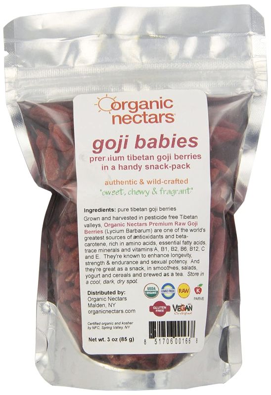 Photo 1 of 2 COUNT Organic Nectars Premium Raw Unsweetened Tibetan Goji Berries Goji Babies, 3 Ounce Pouches