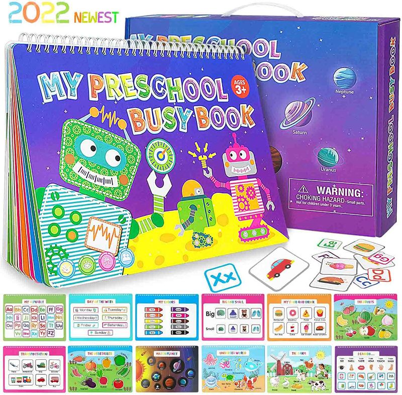 Photo 1 of Busy Book, Montessori Toys for Toddlers, Preschool Learning Activities for Kids, Autism Educational Learning Book with 12 Themes, Sensory Toys Busy Board for Kids
