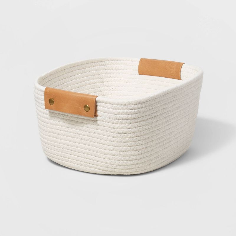 Photo 1 of 13" Decorative Coiled Rope Square Base Tapered Basket Small White - Brightroom™

