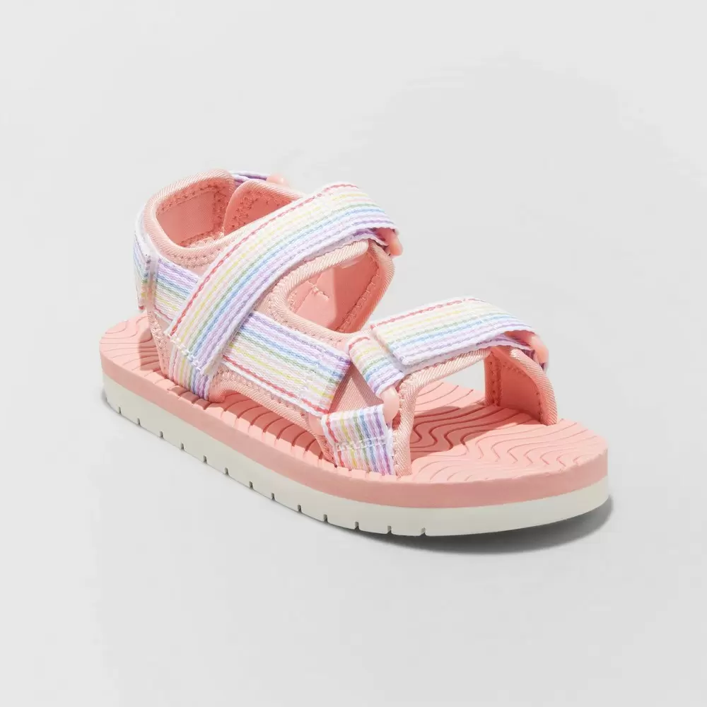 Photo 1 of  Kids' Emery Rainbow Print Ankle Strap Sandals - Cat & Jack Pink Size 2