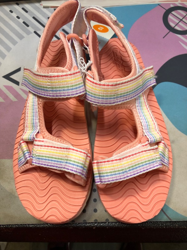 Photo 2 of  Kids' Emery Rainbow Print Ankle Strap Sandals - Cat & Jack Pink Size 2