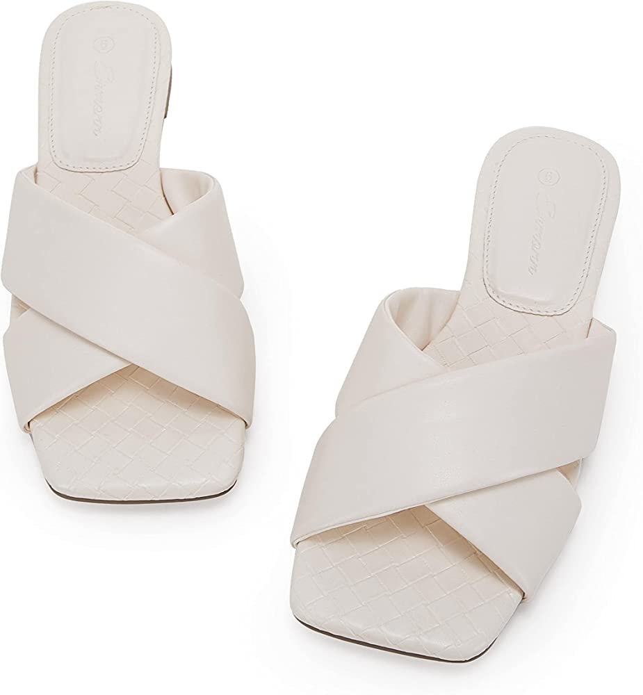 Photo 1 of EEMONN Women’s Square Open Toe Flat Sandals Backless Slip On Slides Cross Band Summer Slippers - SIZE 9.5 -