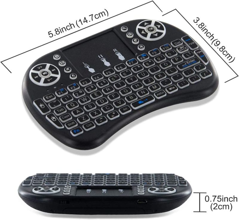 Photo 1 of USonline911 Wireless Mini Keyboard and touchpad Mouse 2.4GHz Backlit Universal Remote Controller for Gaming Rechargeable Li-ion Battery